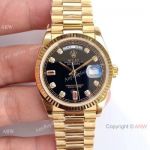 ()Swiss 3255 Copy Rolex Presidential Day Date All Gold Ruby Watch Black Diamond Dial